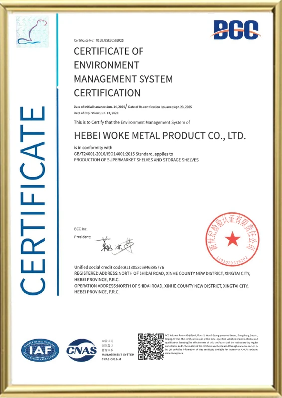 Certificat de certification du syst&egrave;me de gestion de l'environnement