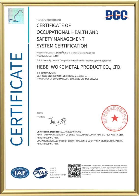 Certificat de certification du syst&egrave;me de gestion de la sant&eacute; et de la s&eacute;curit&eacute; au travail